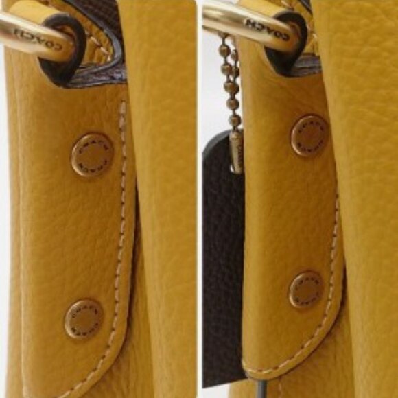 COACH NEW Willow Shoulder Bag Color block C2580 Mustard Yellow Beige Leather - Picture 3 of 6